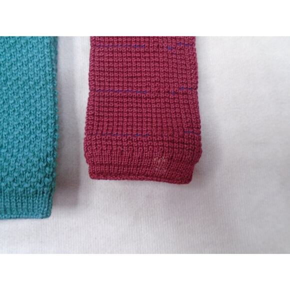 VTG Lot of 5 Wool & Cotton Sock Knitted Ties Preppy Square End Trunk Neck Tie - Picture 4 of 12